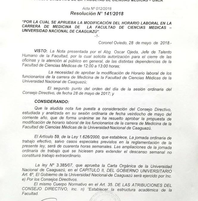 COMUNICADO SOBRE CAMBIO DE HORARIO LABORAL PARA ACTIVIDADES ADMINISTRATIVAS.