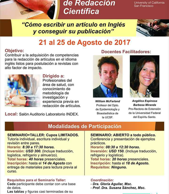 Taller de Redacción Científica en Inglés con el apoyo de la Universidad San Francisco de California, Estados Unidos