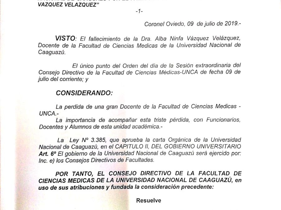 Resolución CD Nº 100/2019 Por la cual se declara duelo Institucional.