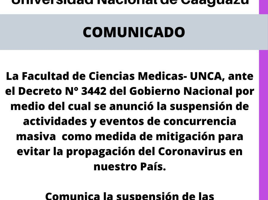 Comunicado de suspensión temporal de las matriculaciones al CPI 2020